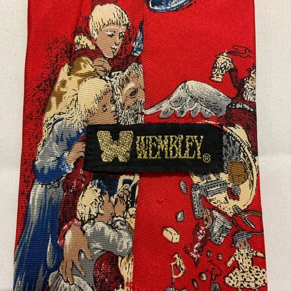 Wembley Mens Santa Christmas Holiday 100% Silk Tie Blue Red Made In USA Lot Of 2 - Picture 5 of 8
